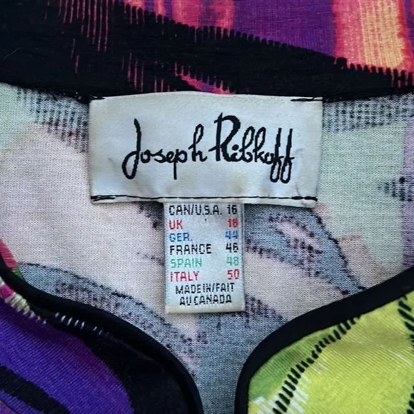 🔥Joseph Ribkoff🔥 | Neon colours tropical zip up sweater - Picture 6 of 11